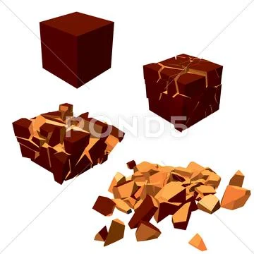 Stages of destruction of cube. Vector illustration. Stock Illustration
