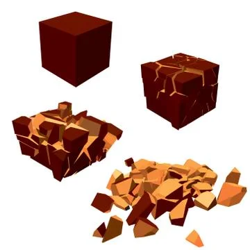 Stages of destruction of cube.  Vector illustration. Иллюстрация