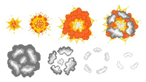 Stages destructive pixel explosion illustration. Initial flash increase in Stock Illustration