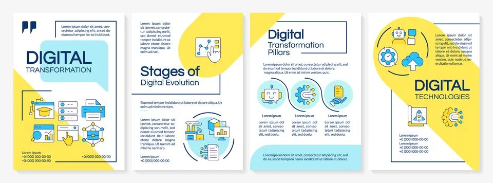 Stages of digital evolution blue and yellow brochure layout Stock Illustration