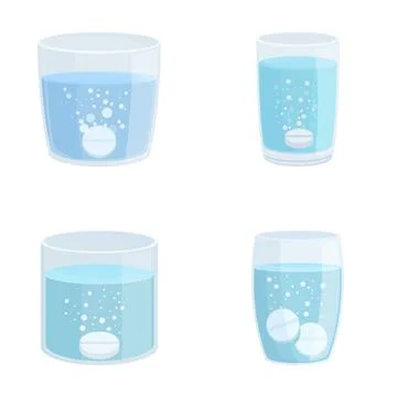 Stages of dissolving tablet in water illustration Stock Illustration