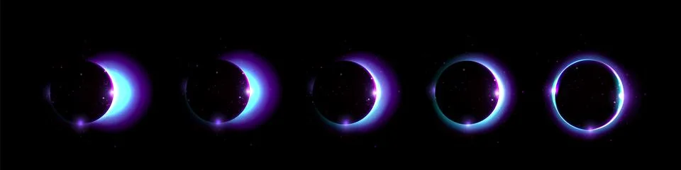 Stages of eclipse of sun by moon. Ilustração Stock