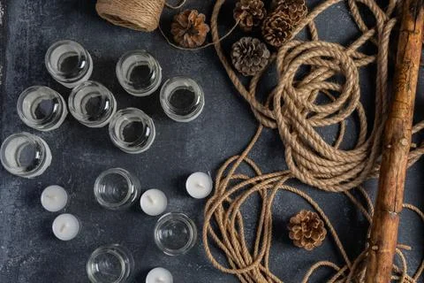 Stages of making a Christmas window handmade natural style decoration Stock Photos