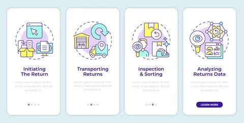 Stages of reverse logistics onboarding mobile app screen Illustrazione stock