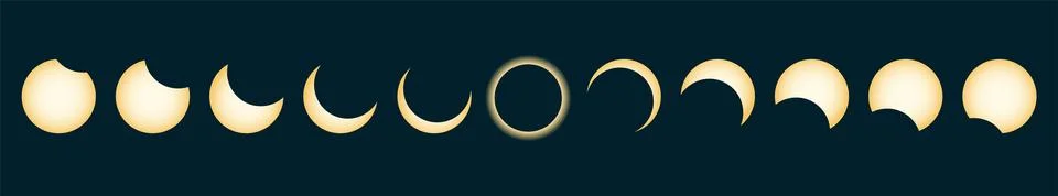 Stages of total solar eclipse Ilustração Stock