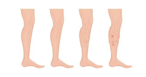 Stages of varicose veins developing on human leg Stock Illustration