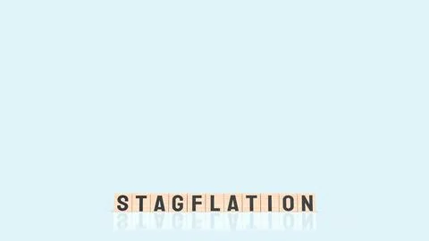 The stagflation on wood cube for business concept 3d rendering Stock Illustration