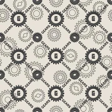 Staggered geometric pattern with grey gears, text Stock Illustration
