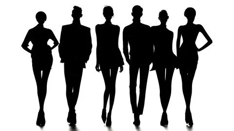 Staggered Group Formation Runway Models Silhouettes Stock Illustration