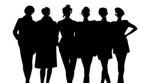 Staggered Group Formation Runway Models Silhouettes Stock Illustration
