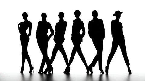 Staggered Group Formation Runway Models Silhouettes Stock Illustration