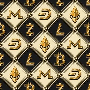 Staggered pattern with signs of cryptocurrencies Stock Illustration