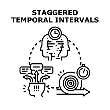 Staggered temporal intervals impacting workflow and decision making process Stock Illustration