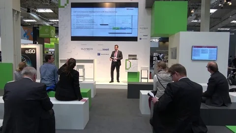 Stahe perfomance on exhibition Cebit 2017 in Hannover Messe, Germany Stock Footage 74109174