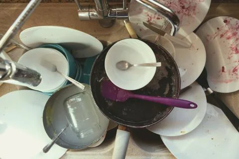 Stained Dirty Dishes In Kitchen Sink Stock Photos