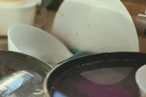 Stained Dirty Dishes In Kitchen Sink Stock Photos