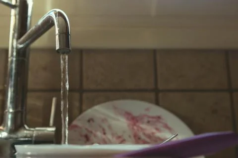Stained Dirty Dishes In Kitchen Sink Stock Photos