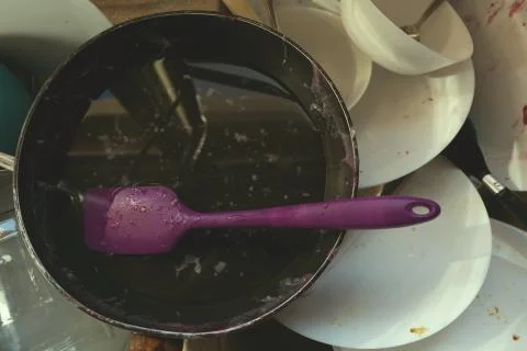 Stained Dirty Dishes In Kitchen Sink Stock Photos