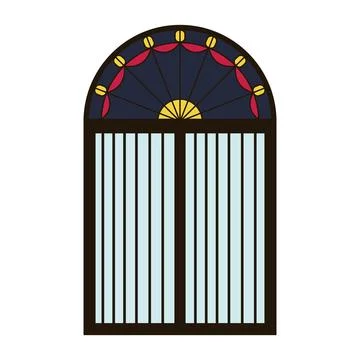 Stained glass arch window frame vintage. Vector silhouette of fence element Stock Illustration