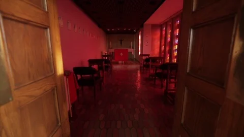 Stained glass chapel Stock Footage 83350847