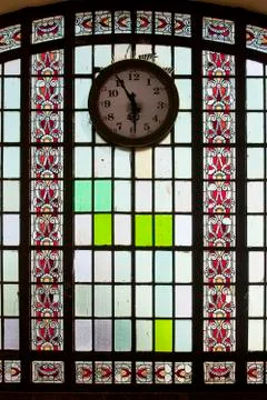 Stained glass with clock Stock Photos