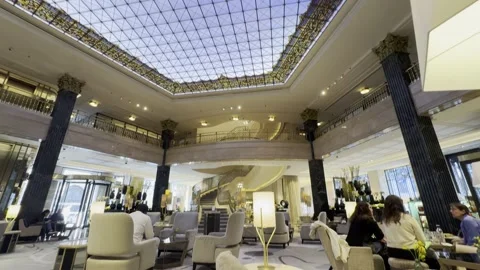 Stained glass dome inside Galeries Lafayette in Paris Stock Footage 341068348