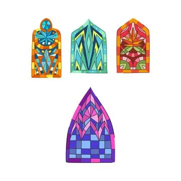 Stained glass elements creating traditional ornate patterns Illustrazione stock