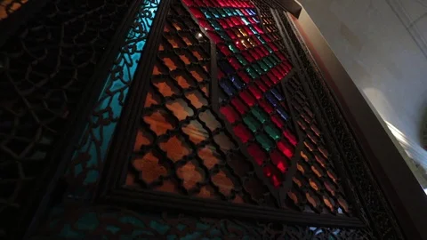 Stained glass with multi-colored diamond pattern Stock Footage 123549835