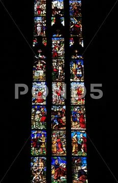 Stained Glass Painting in the Duomo Cathedral in Milan, Italy Stock Photos