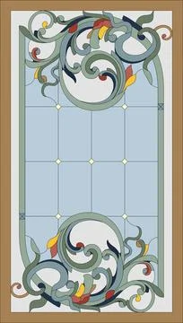 Stained-glass panel in a rectangular frame. Vector Stock Illustration
