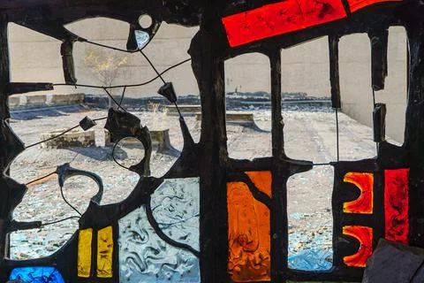 Stained glass smashed with a hole Stock Photos