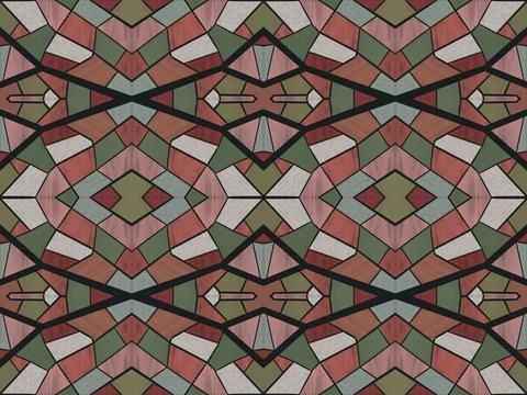 Stained glass style geometric pattern in green and brown colors Stock Illustration