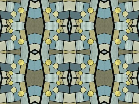 Stained glass style geometric pattern in blue, gray and brown colors Stock Illustration