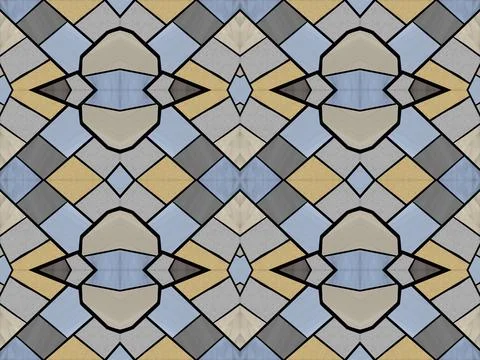 Stained glass style geometric pattern in blue, gray and brown colors Stock Illustration