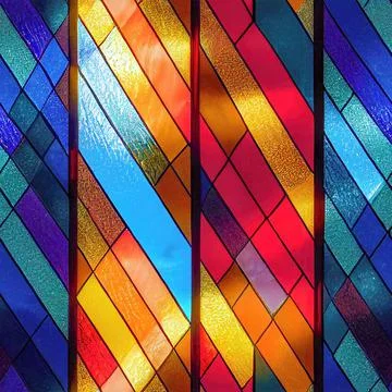 Stained glass textured seamless pattern. Geometric design with bright colors Stock Illustration