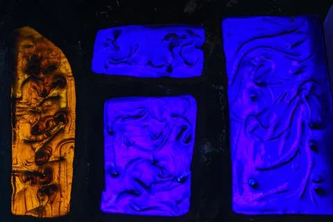 Stained glass window with blue pattern Stock Photos