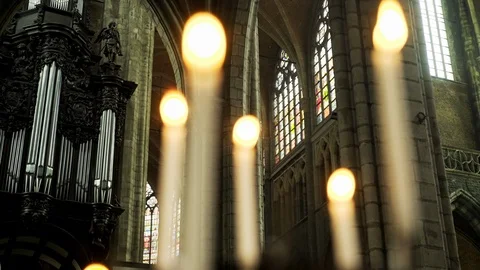 Stained-glass window in cathedral Stock Footage 96041830