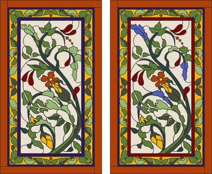 Stained glass window for ceiling or door panels. Glass panels. Vector Stock Illustration