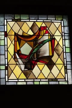 Stained glass window in cloitre de la psalette - cathedral of  saint gatien i Stock Photos