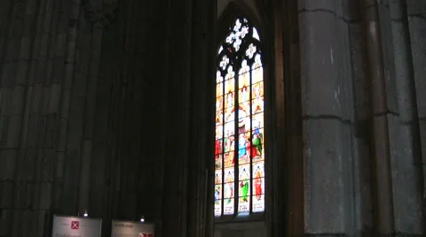 Stained glass window in Cologne cathedral Stock Footage 51353076