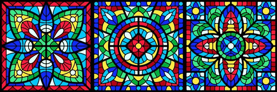Stained-glass window with colored piece. Decorative ceramic tile pattern. Stock Illustration