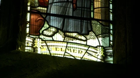 Stained Glass Window design of Elimer the Monk Stock Footage 95605327