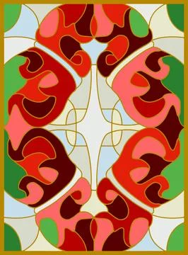 Stained glass window flowers composition. Vector Stock Illustration