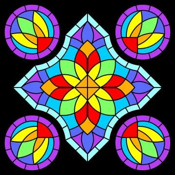 Stained-glass window in gothic style. Medieval mosaic tile texture. Stock Illustration