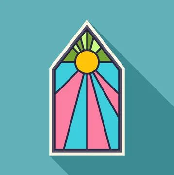 Stained glass window icon showing rising sun Ilustración de archivo