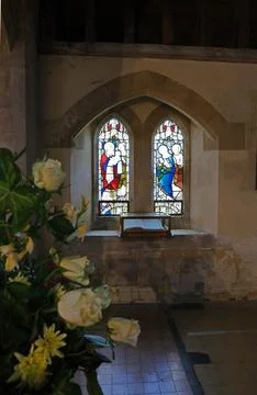 Stained Glass Window Inside All Saints Church Catherington Hampshire UK Foto stock