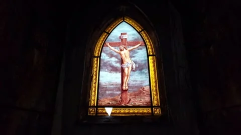 Stained glass window of Jesus Christ in Paris, France Stock Footage 332597053