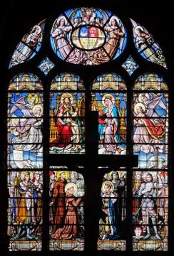 Stained glass window in Saint Eustache church in Paris Stock Photos
