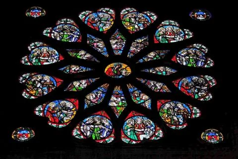 Stained glass window in Saint Eustache church in Paris Stock Photos