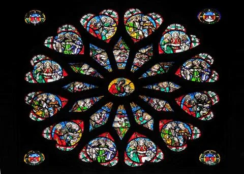 Stained glass window in Saint Eustache church in Paris Foto stock